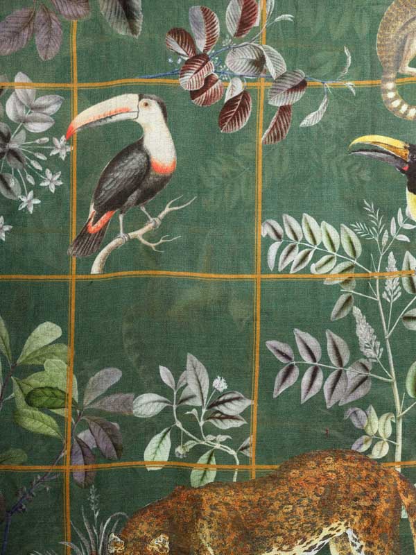 Savanna Animals Wool Print Stole - Gwalior Green