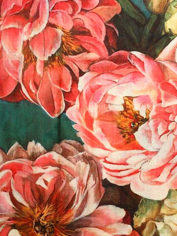 Les Grand Fleurs Wool Stole - Rose, Petrol