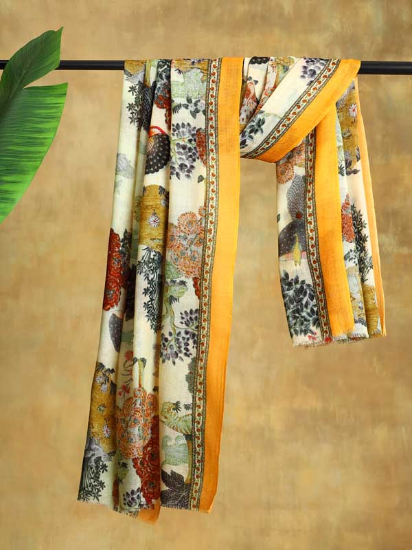 Manohar Vanaspati Wool Twill Stole - Haldi Yellow