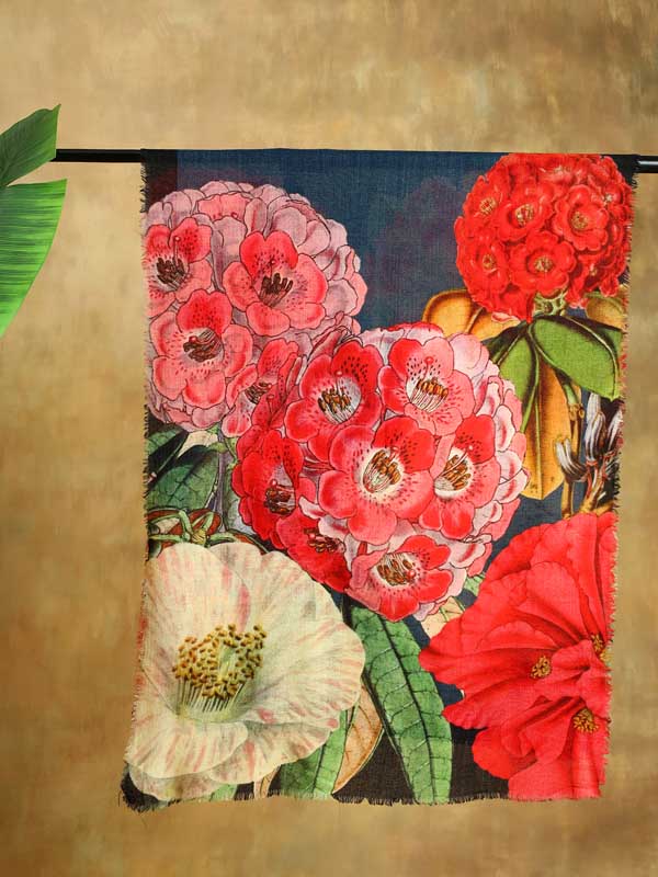 Dreamy Dandelions Wool Scarf - Navy, Red