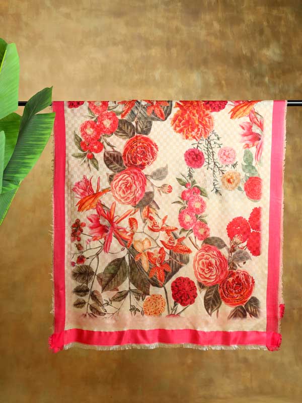 Interflora Wool Silk Self Checks Stole - Pink