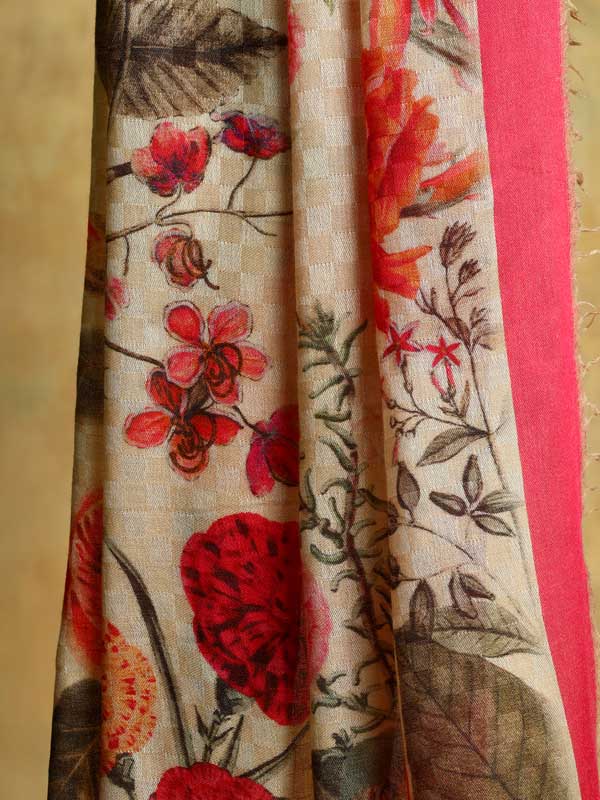 Interflora Wool Silk Self Checks Stole - Pink