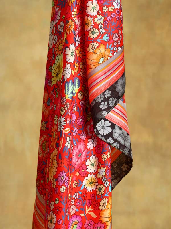 Serenade Blooms Silk Blend Square Scarf - Rouge Red