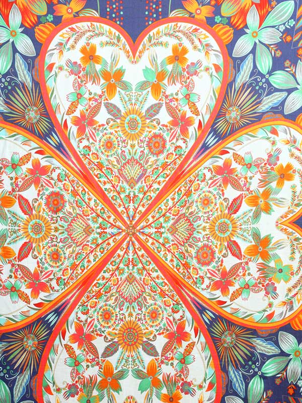 Amour Blooms Silk Blend Square Scarf - Cream, Cobalt