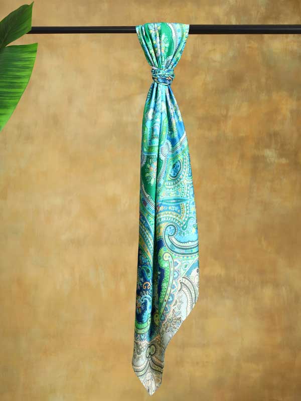 Paisley Poetry Silk Blend Square Scarf - Tripura Teal