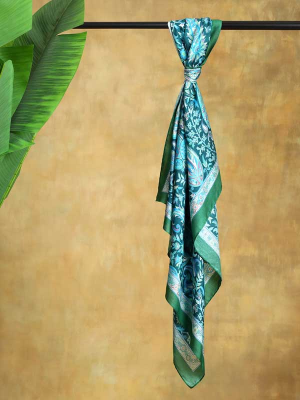 Almond Paisley Silk Blend Square Scarf - Tuscan Turquoise