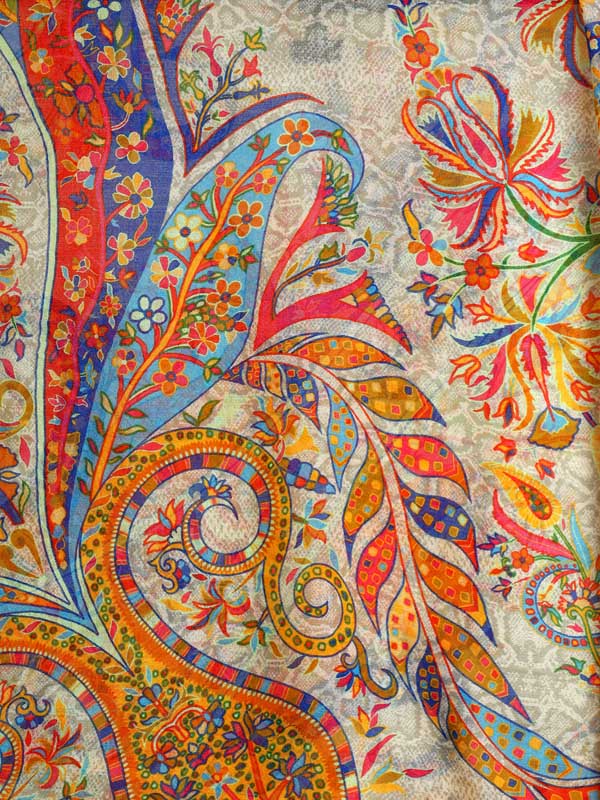 Phorios Paisley Oversize Wool Silk Foulard - Tangerine