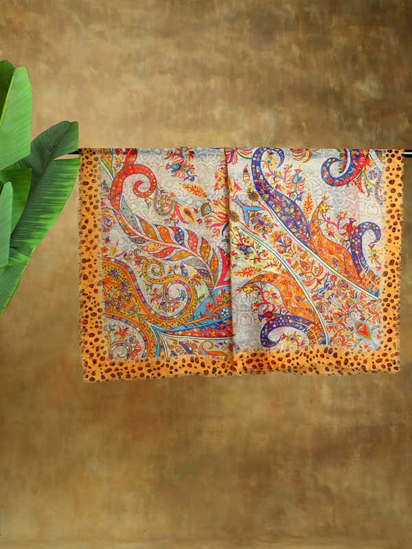 Phorios Paisley Oversize Wool Silk Foulard - Tangerine