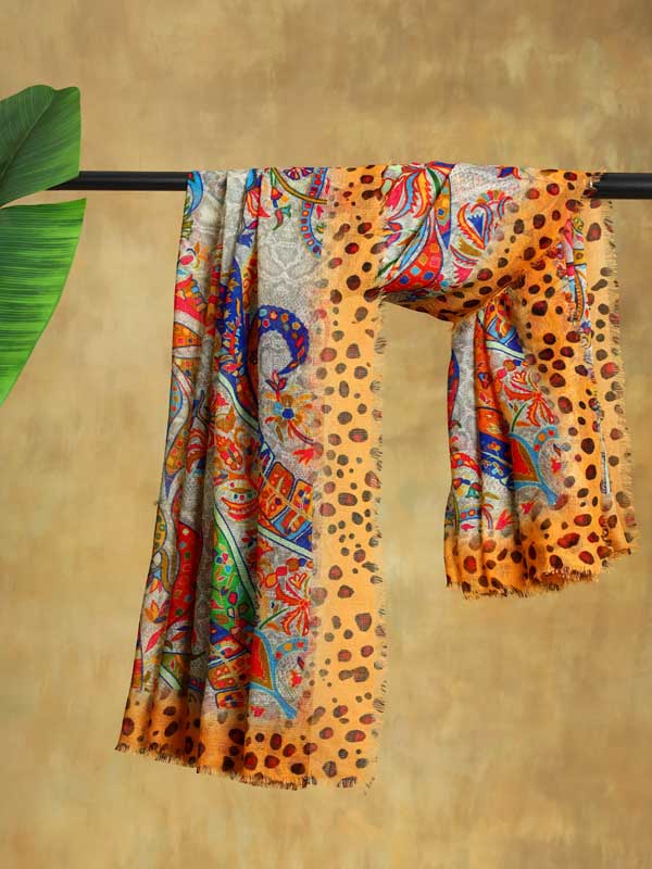 Phorios Paisley Oversize Wool Silk Foulard - Tangerine