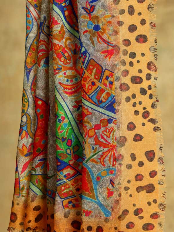 Phorios Paisley Oversize Wool Silk Foulard - Tangerine