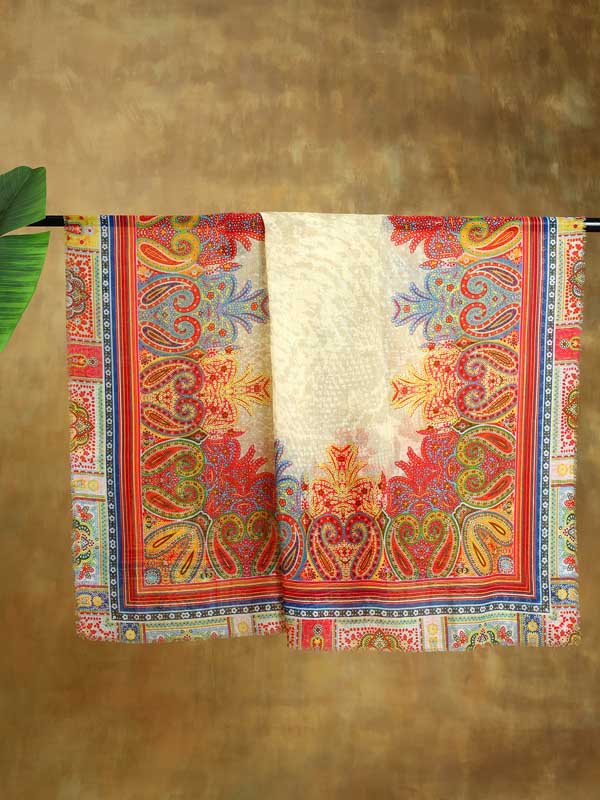 Daur Paisley Oversize Wool SIlk Foulard - Cream Multi