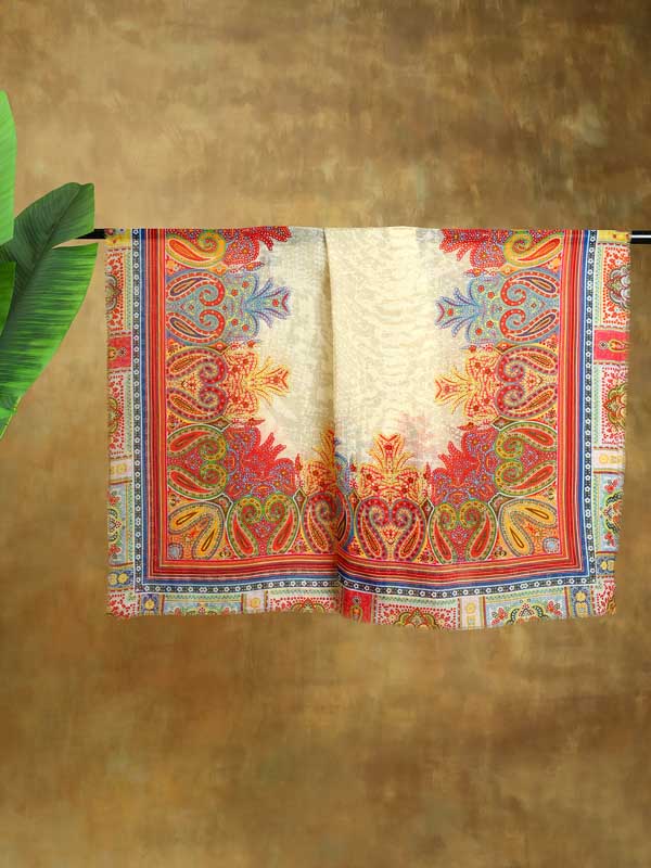 Daur Paisley Oversize Wool SIlk Foulard - Cream Multi