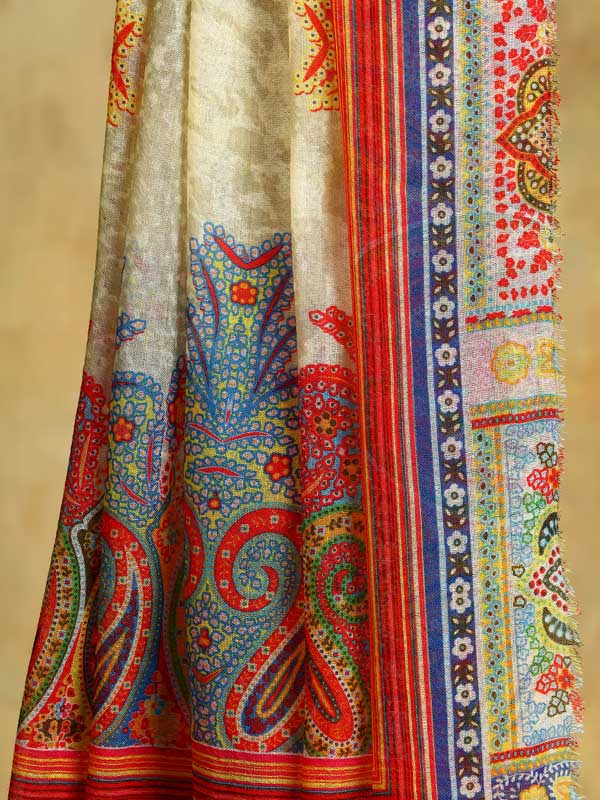 Daur Paisley Oversize Wool SIlk Foulard - Cream Multi