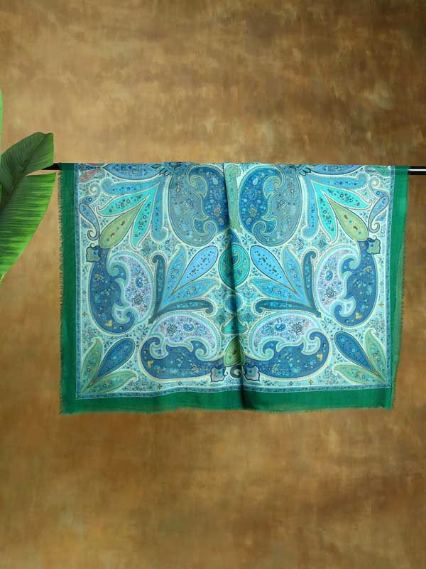 Kalyx Paisley Oversize Wool SIlk Foulard - Tangerine