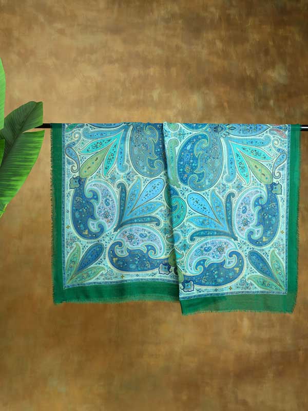 Kalyx Paisley Oversize Wool SIlk Foulard - Tangerine