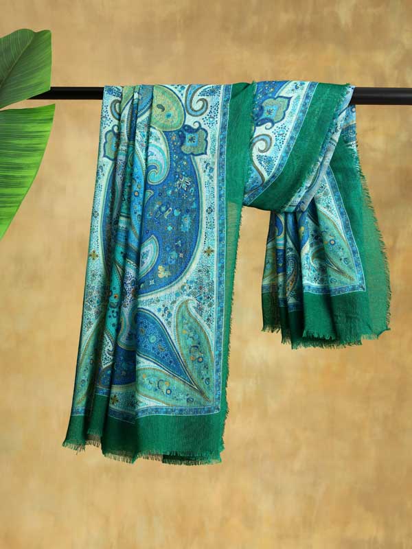 Kalyx Paisley Oversize Wool SIlk Foulard - Tangerine