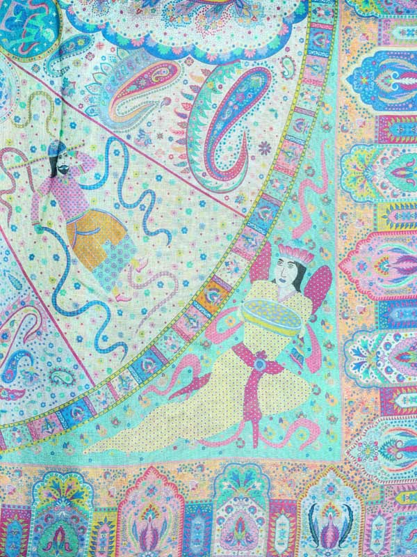 Mehez Durbar Oversize Wool Silk Foulard - Firozi Blue