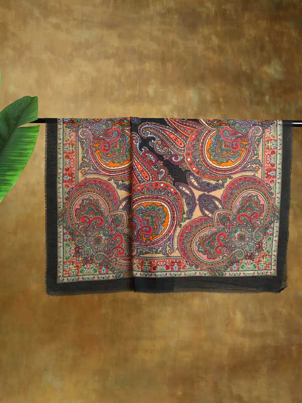 Phorios Paisley Oversize Wool Silk Foulard - Antique Black