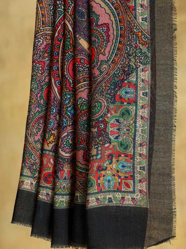 Phorios Paisley Oversize Wool Silk Foulard - Antique Black