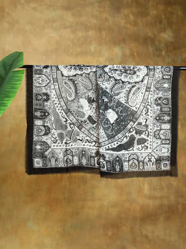 Mehez Durbar Oversize Wool Silk Foulard - B&W
