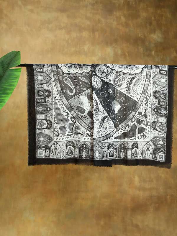 Mehez Durbar Oversize Wool Silk Foulard - B&W