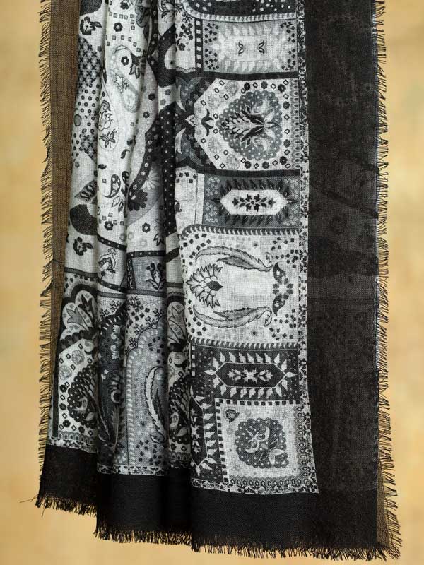 Mehez Durbar Oversize Wool Silk Foulard - B&W