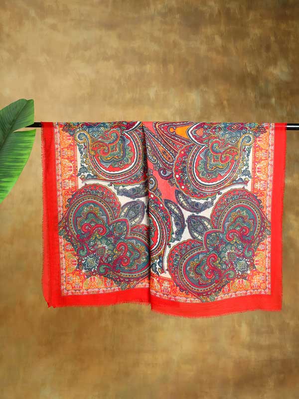 Phorios Paisley Oversize Wool Silk Foulard - Lipstick Red