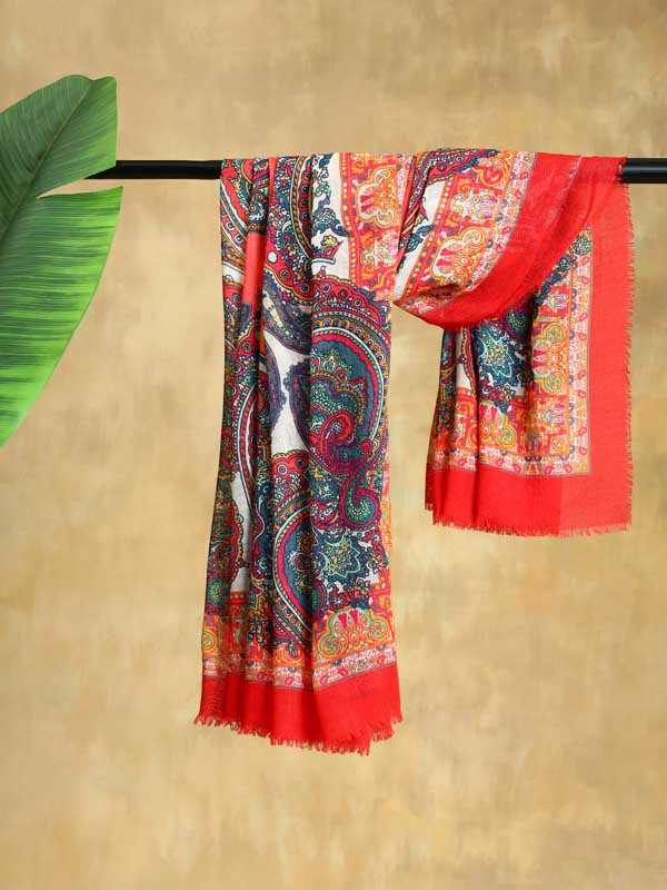 Phorios Paisley Oversize Wool Silk Foulard - Lipstick Red