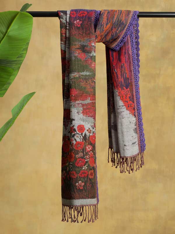 Japanese Garden Hand Crochet Art Scarf - Multi