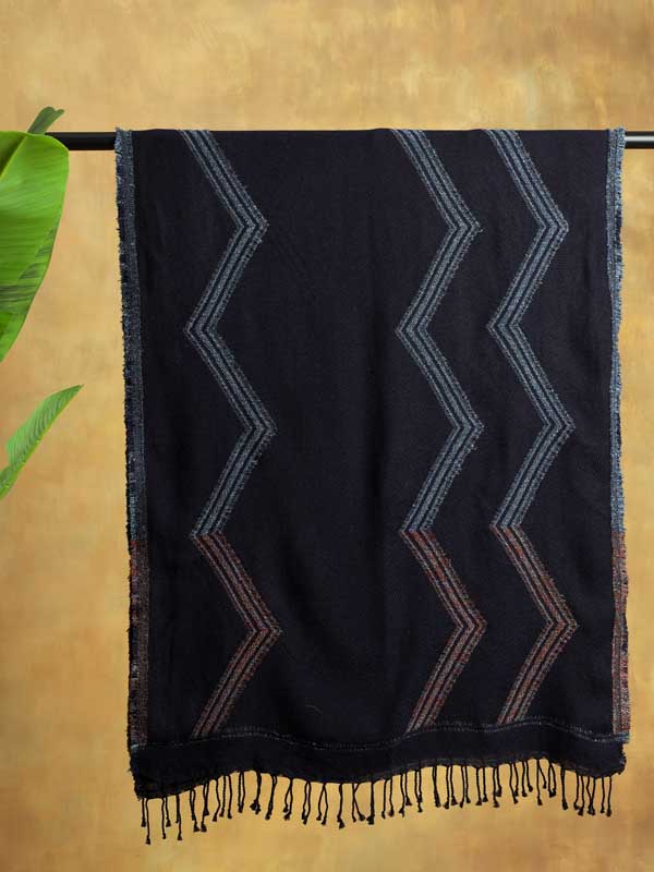 ZigZag Geo Wooly Scarf - Neelam Navy