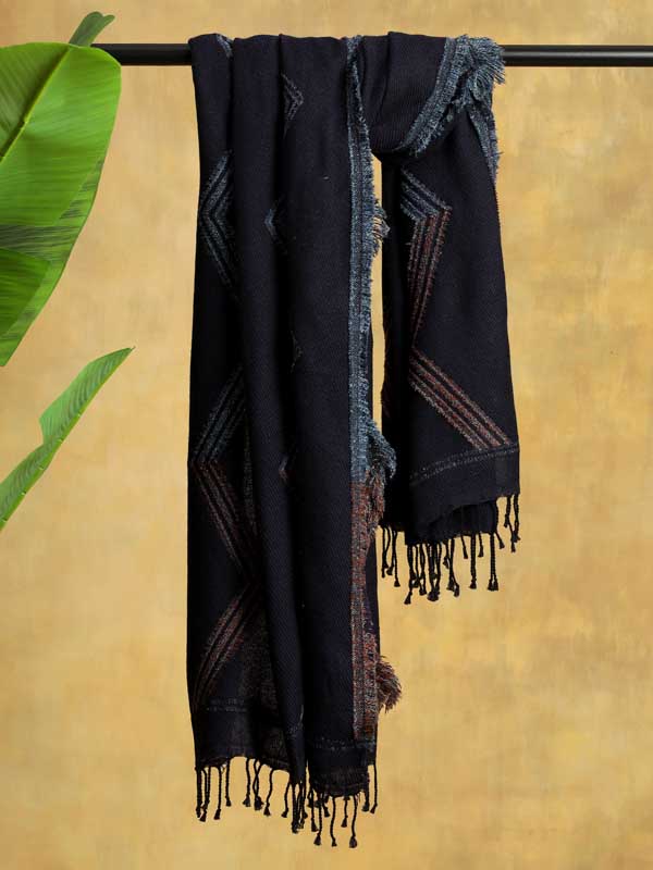 ZigZag Geo Wooly Scarf - Neelam Navy