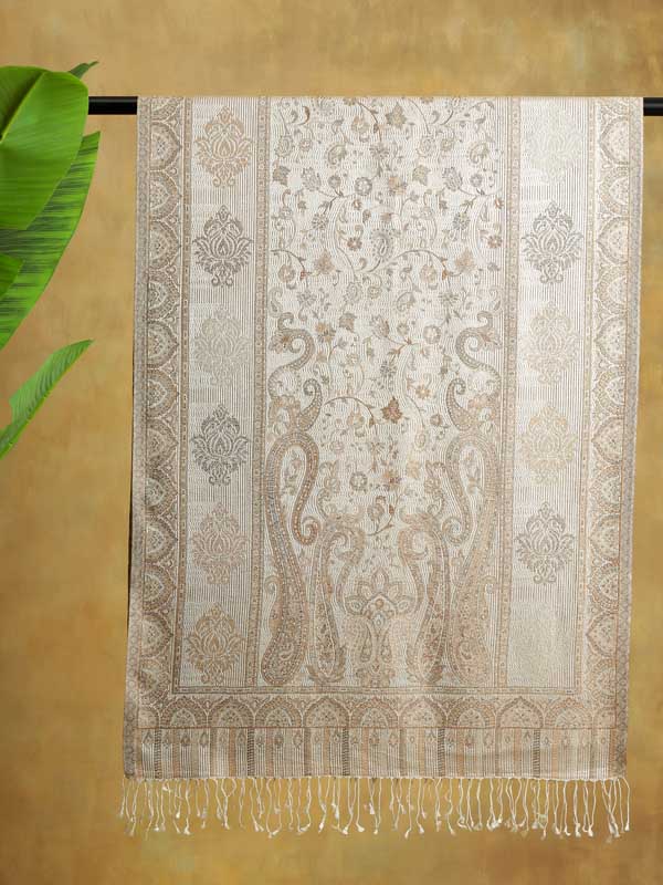 Paisley Jaal Silk Stole - Optic White