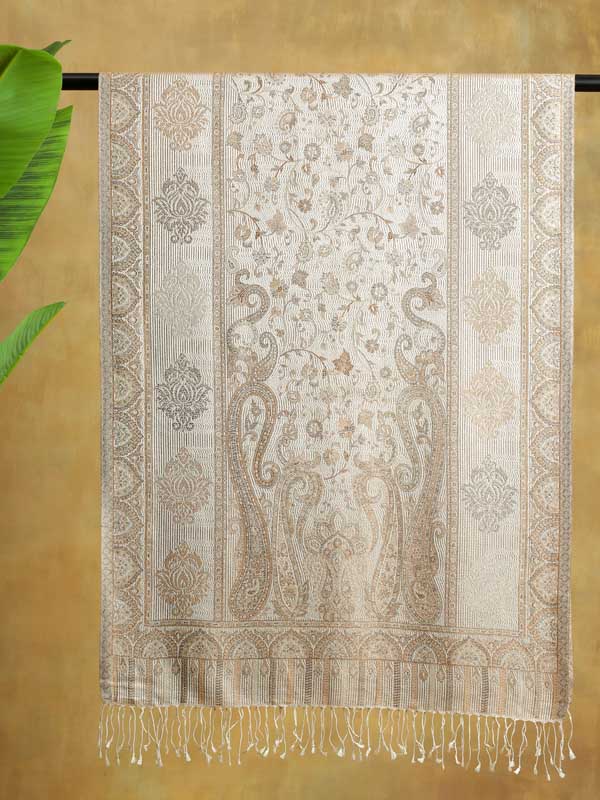Paisley Jaal Silk Stole - Optic White