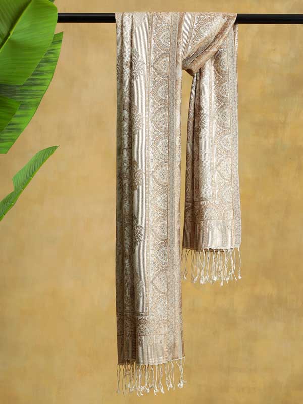 Paisley Jaal Silk Stole - Optic White