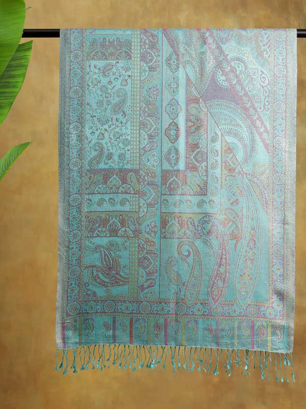 Paisley Jaal Silk Stole - Tampa Turquoise