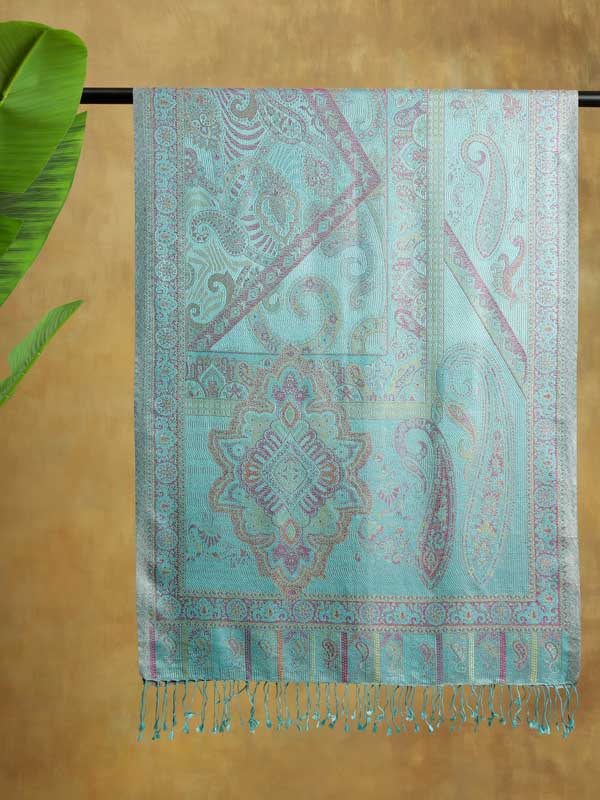 Paisley Jaal Silk Stole - Tampa Turquoise