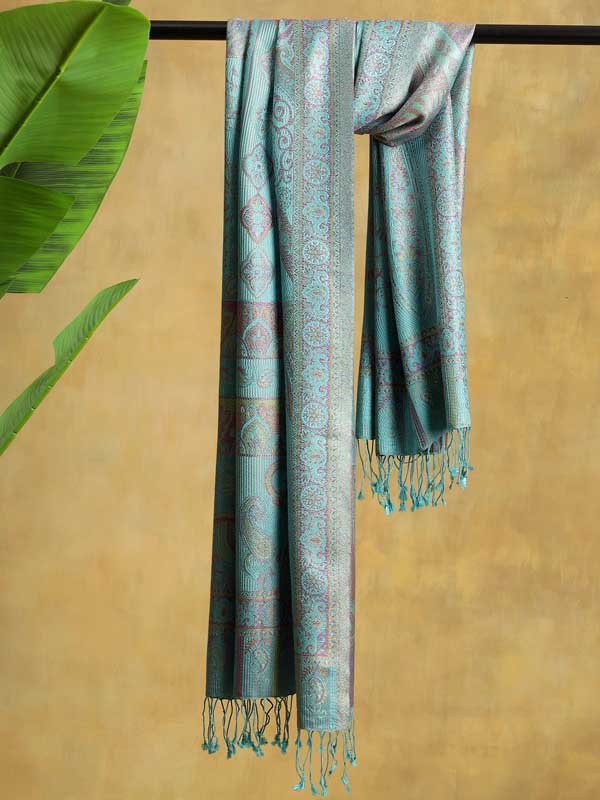 Paisley Jaal Silk Stole - Tampa Turquoise