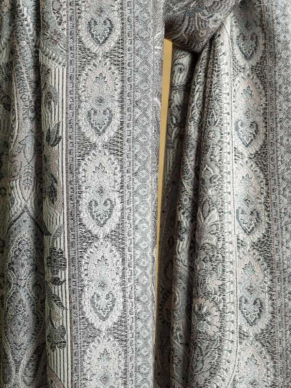 Paisley Jaal Silk Stole - Grey Offwhite