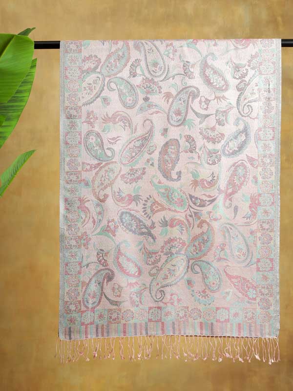 Paisley Jaal Silk Stole - Blush Pink