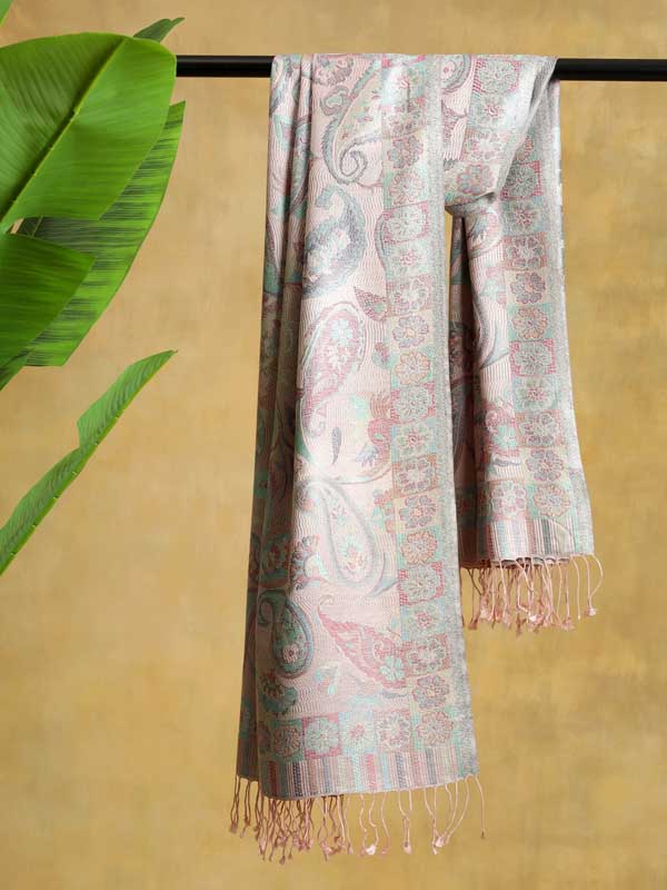 Paisley Jaal Silk Stole - Blush Pink