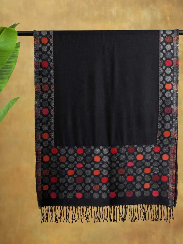 Playful Dots Glitter Threads Wool Scarf - Black