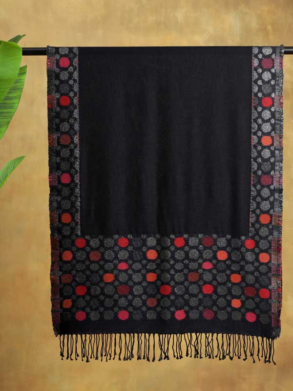 Playful Dots Glitter Threads Wool Scarf - Black
