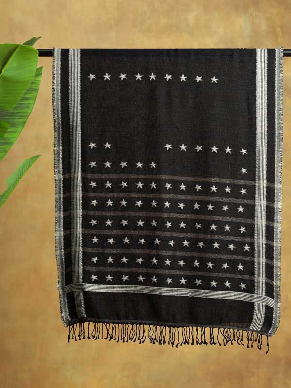 Midnight Stars Glitter Threads Wool Scarf - Grey