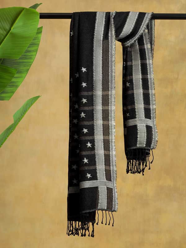 Midnight Stars Glitter Threads Wool Scarf - Grey