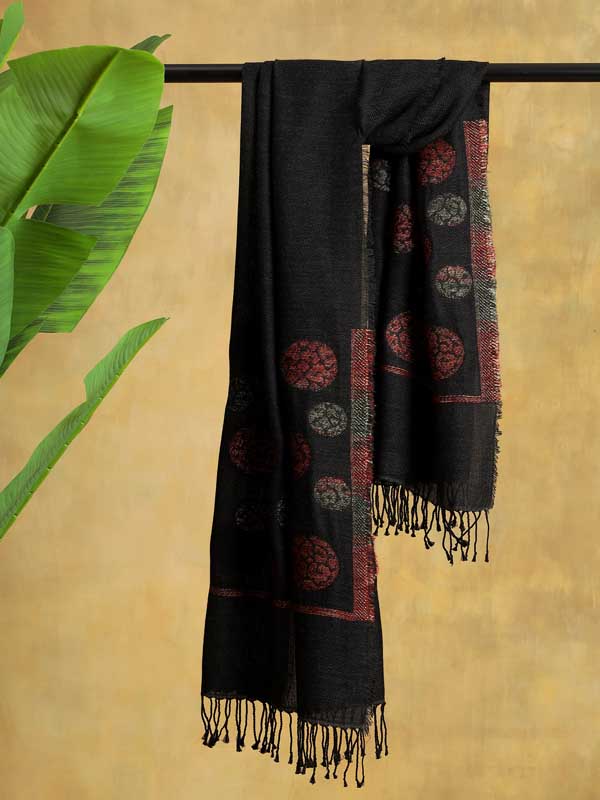 Fusion Circles Glitter Wool Scarf - Mahogany, Black