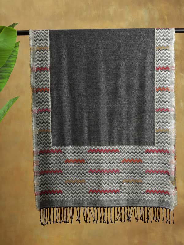 Waves Weave Glitter Threads Wool Scarf - Anthracite