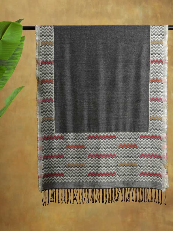 Waves Weave Glitter Threads Wool Scarf - Anthracite