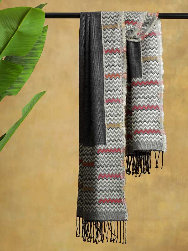 Waves Weave Glitter Threads Wool Scarf - Anthracite