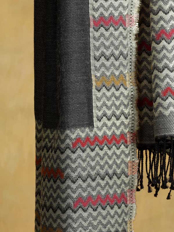 Waves Weave Glitter Threads Wool Scarf - Anthracite