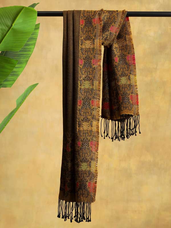 Alahambra Weave Glitter Thread Wool Scarf - Honey